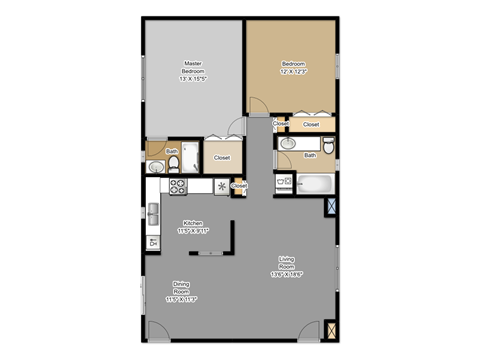 Floor plan for 2 beds, 2 baths, 1080 sqft